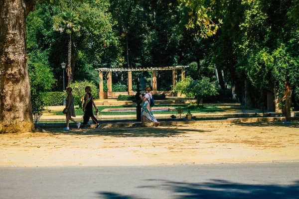 Sevilla Spanyolország Augusztus 2021 Turisták Látogató Maria Luisa Park Első — Stock Fotó