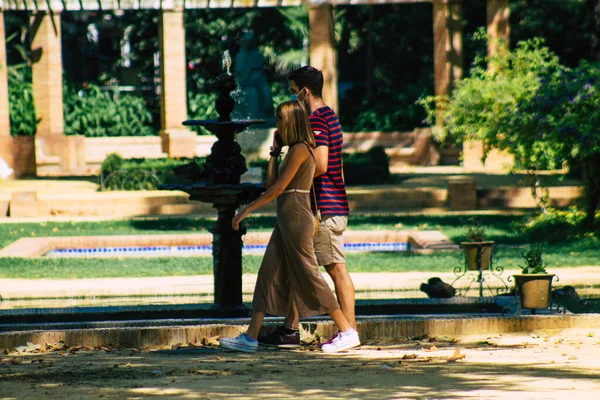 Sevilla España Agosto 2021 Turistas Visitan Parque María Luisa Primer — Foto de Stock