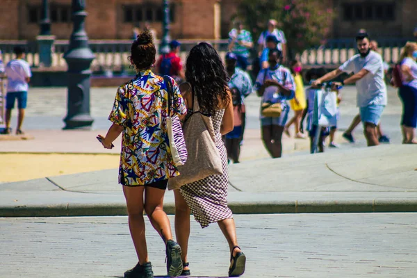 Seville Spain August 2021 Tourists Visiting Maria Luisa Park First — Stock Photo, Image