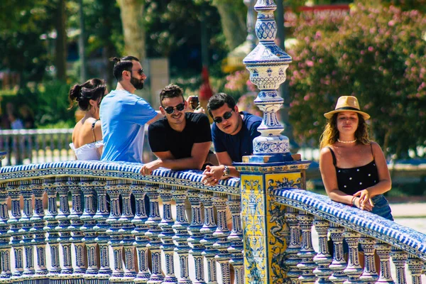 Séville Espagne Août 2021 Les Touristes Visitent Parc Maria Luisa — Photo