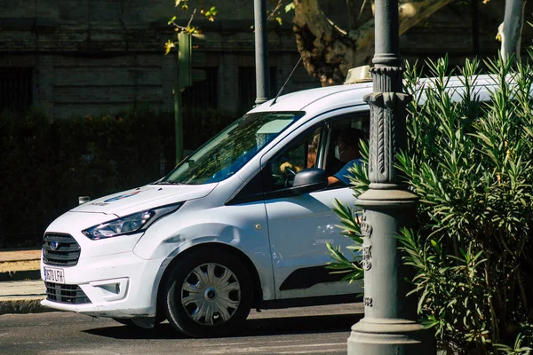 Séville Espagne Septembre 2021 Taxi Conduisant Dans Les Rues Séville — Photo