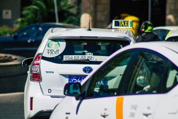 Seville Spain September 2021 Taxi Driving Streets Seville Coronavirus Outbreak — Stock Photo, Image