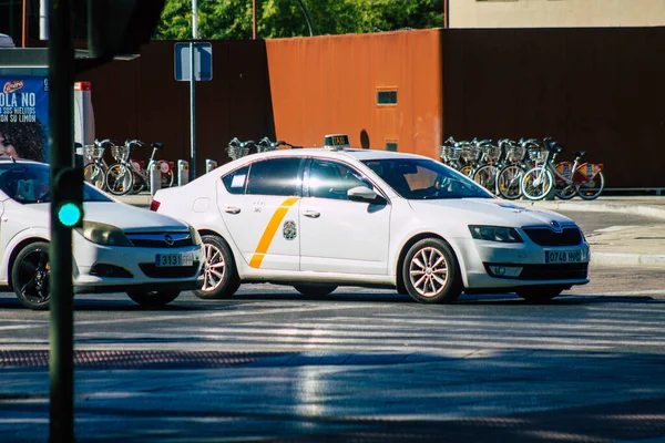 Seville Spain September 2021 Taxi Driving Streets Seville Coronavirus Outbreak — Stock Photo, Image