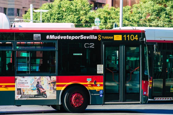 Sevilla Automatische Übersetzung Spanien September 2021 Busfahrt Durch Die Straßen — Stockfoto