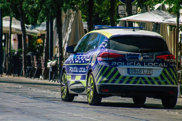 Sevilla Spanien September 2021 Lokal Polisbil Patrullerar Gatorna Sevilla Coronavirus — Stockfoto