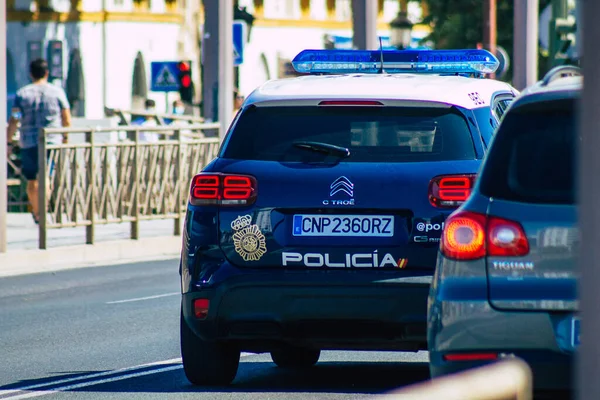 Seville Spain September 2021 Police Car Patrolling Streets Seville Emblematic — Stock Photo, Image