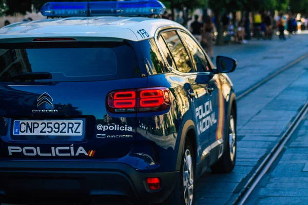 Seville Spain September 2021 Police Car Patrolling Streets Seville Emblematic — Stock Photo, Image