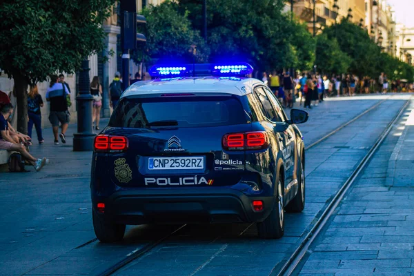 Seville Spain September 2021 Police Car Patrolling Streets Seville Emblematic — Stock Photo, Image
