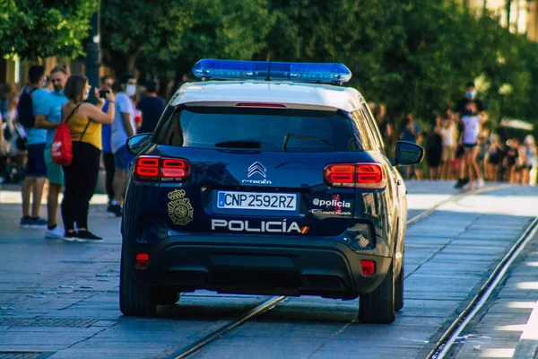 Sevilla Španělsko Září 2021 Policejní Auto Hlídkující Ulicích Sevilly Symbolického — Stock fotografie