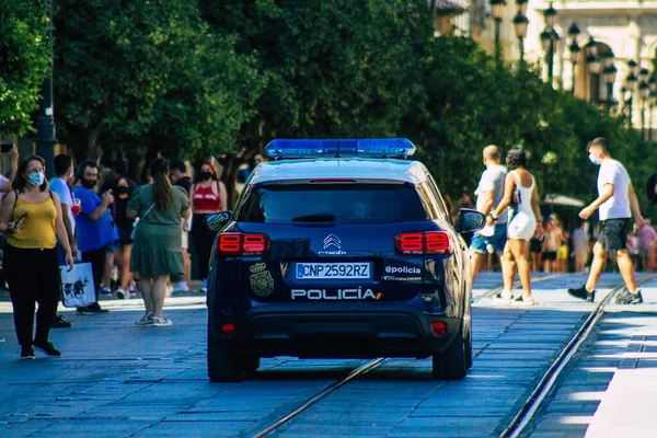 Sevilla Španělsko Září 2021 Policejní Auto Hlídkující Ulicích Sevilly Symbolického — Stock fotografie