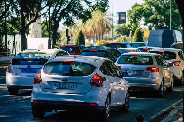 Seville Spain September 2021 Traffic Jam Streets Seville Emblematic City — Stock Photo, Image