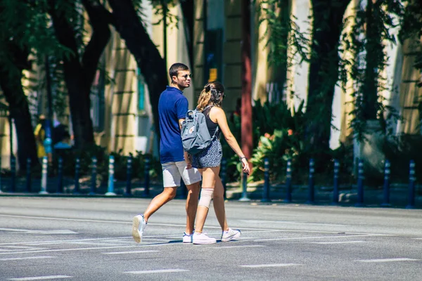 Seville Spain September 2021 Pedestrians Walking Street Zebra Crossing Coronavirus — Stock Photo, Image