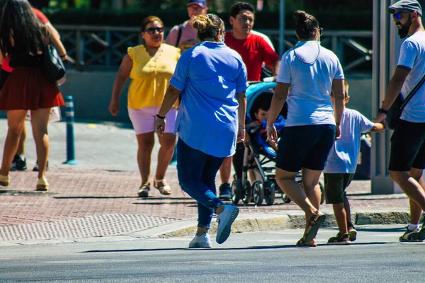 Seville Spain September 2021 Pedestrians Walking Street Zebra Crossing Coronavirus — Stock Photo, Image