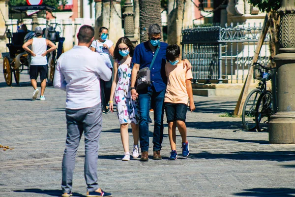 Seville Spain September 2021 Pedestrians Walking Street Coronavirus Outbreak Hitting — Stock Photo, Image