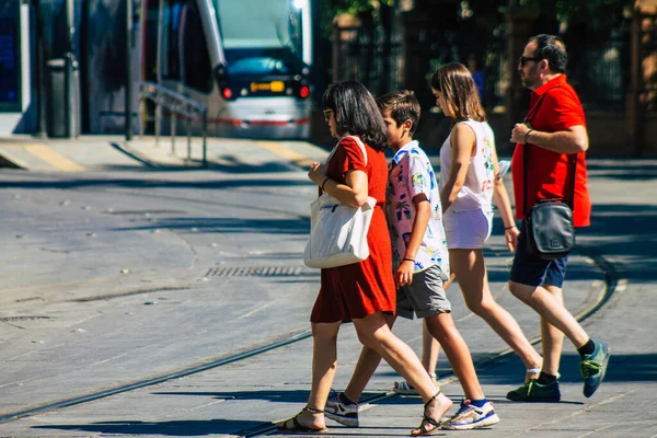 Sevilla Spanyolország Szeptember 2021 Gyalogosok Séta Utcán Során Koronavírus Járvány — Stock Fotó