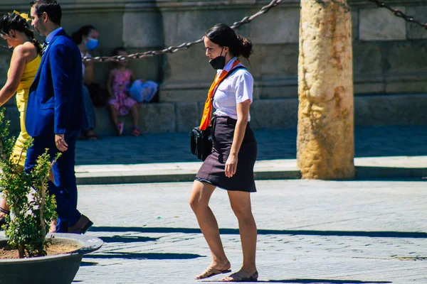 Seville Spain September 2021 Pedestrians Walking Street Coronavirus Outbreak Hitting — Stock Photo, Image