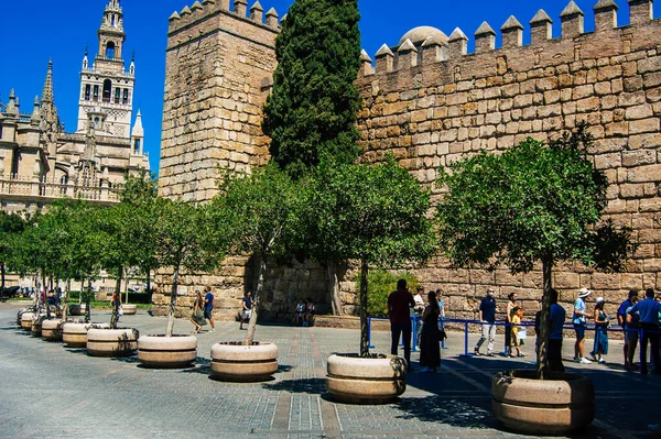 Sevilha Espanha Setembro 2021 Alcazar Sevilha Seus Jardins Palácio Fortificado — Fotografia de Stock