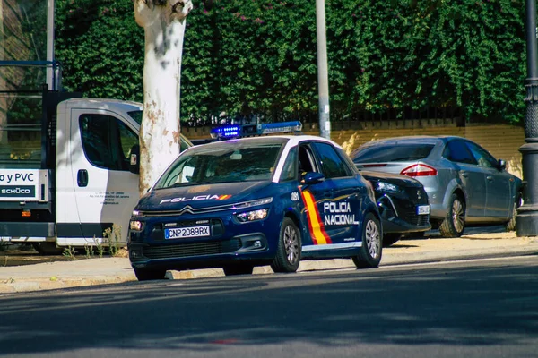 Sevilla Spanje September 2021 Politieauto Patrouilleert Straten Van Sevilla Tijdens — Stockfoto