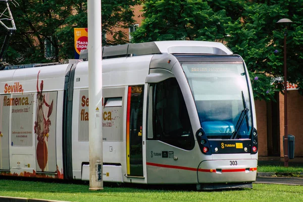 Sevilla Spanien September 2021 Modern Elektrisk Spårvagn För Passagerare Som — Stockfoto