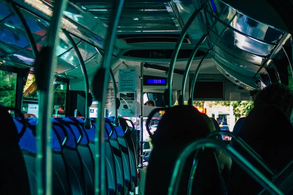 Seville Spain September 2021 City Bus Driving Streets Seville Coronavirus — Stock Photo, Image