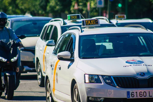 Seville Spain September 2021 Taxi Driving Streets Seville Coronavirus Outbreak — Stock Photo, Image