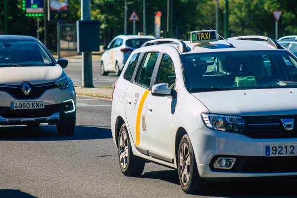 Seville Spain September 2021 Taxi Driving Streets Seville Coronavirus Outbreak — Stock Photo, Image