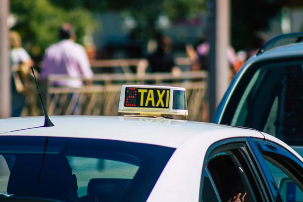 Seville Spain September 2021 Taxi Driving Streets Seville Coronavirus Outbreak — Stock Photo, Image