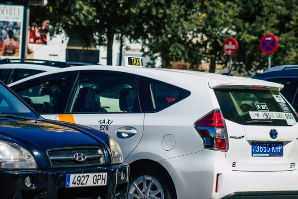 Sevilla Spanien September 2021 Taxi Fahren Durch Die Straßen Von — Stockfoto