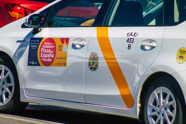 Seville Spain September 2021 Taxi Driving Streets Seville Coronavirus Outbreak — Stock Photo, Image