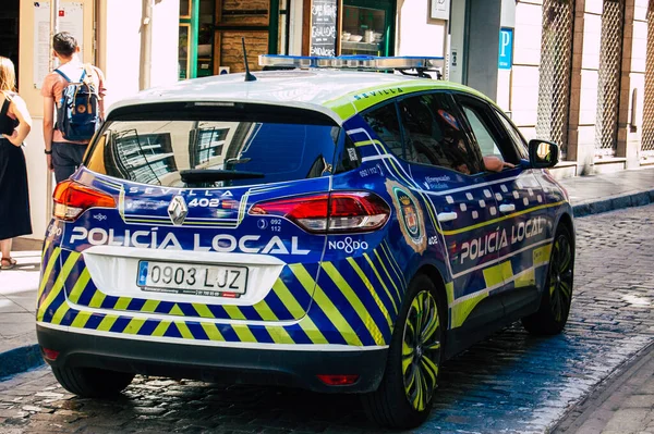 Seville Spain September 2021 Police Car Patrolling Streets Seville Coronavirus — Stock Photo, Image