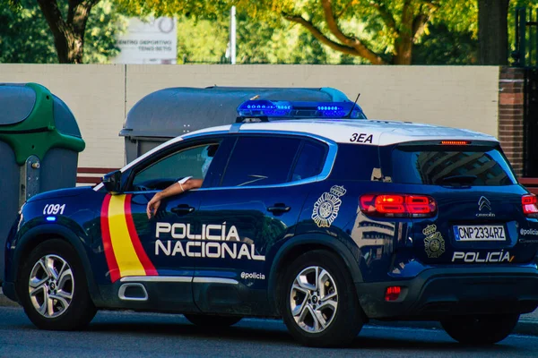 Seville Spain September 2021 Police Car Patrolling Streets Seville Coronavirus — Stock Photo, Image