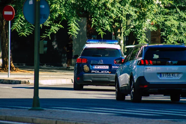 Siviglia Spagna Settembre 2021 Polizia Pattuglia Strade Siviglia Durante Epidemia — Foto Stock