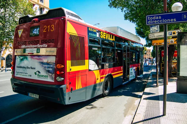 Sevilla Spanien September 2021 Busfahrt Durch Die Straßen Von Sevilla — Stockfoto