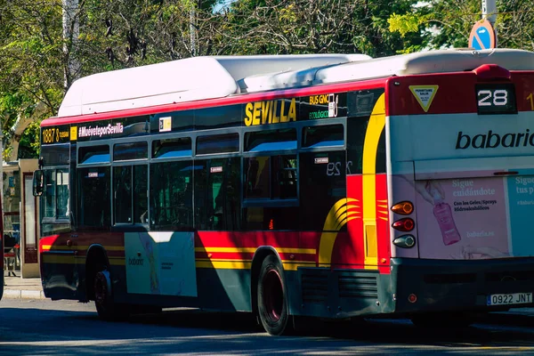 Sevilla España Septiembre 2021 Autobús Conduciendo Por Las Calles Sevilla —  Fotos de Stock