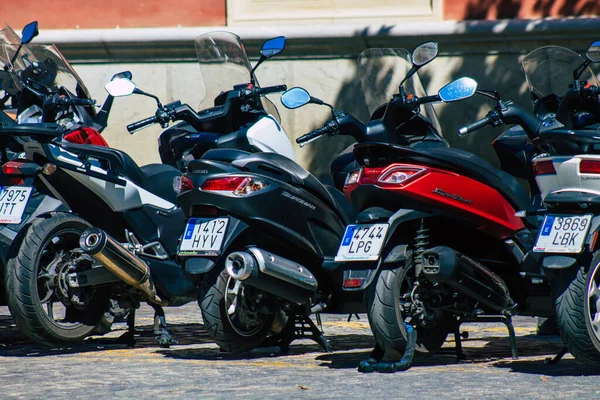 Sevilla España Septiembre 2021 Motos Estacionadas Las Calles Sevilla Una — Foto de Stock