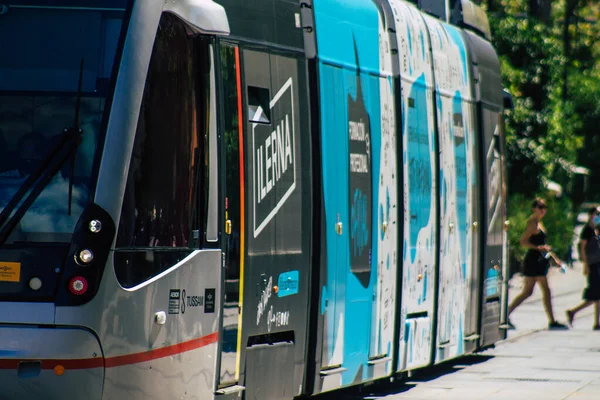 Севилья Испания Сентября 2021 Года Современный Электрический Трамвай Пассажиров Прокатившихся — стоковое фото