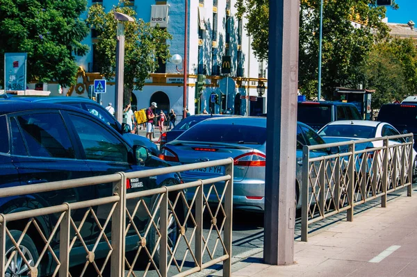 Seville Spain September 2021 Traffic Jam Streets Seville Emblematic City — Stock Photo, Image