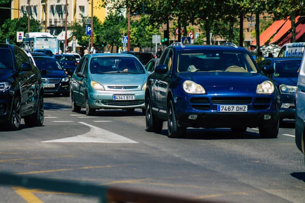 Seville Spain September 2021 Traffic Jam Streets Seville Emblematic City — Stock Photo, Image