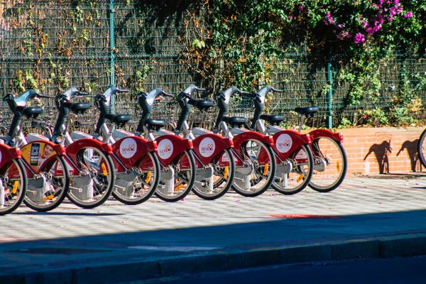 Séville Espagne Septembre 2021 Location Vélos Accessibles Pour Courtes Périodes — Photo