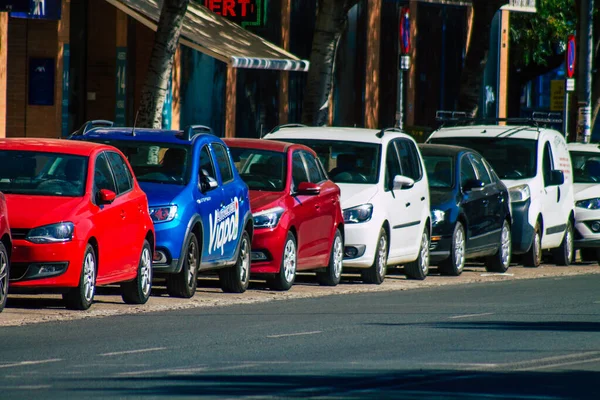 Sevilha Espanha Setembro 2021 Carros Estacionados Nas Ruas Sevilha Cidade — Fotografia de Stock