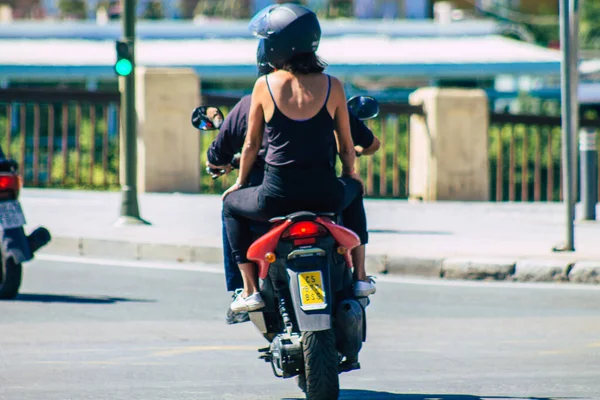 Seville Spain September 2021 People Rolling Motorcycle Streets Seville Emblematic — Stock Photo, Image