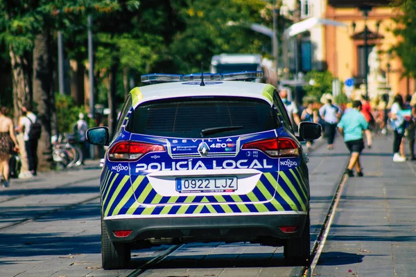 Sevilla Spanje September 2021 Politieauto Patrouilleert Straten Van Sevilla Tijdens — Stockfoto