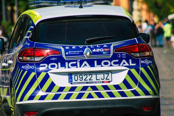 Seville Spain September 2021 Police Car Patrolling Streets Seville Coronavirus — Stock Photo, Image