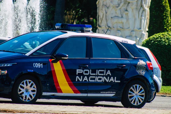 Seville Spain September 2021 Police Car Patrolling Streets Seville Coronavirus — Stock Photo, Image