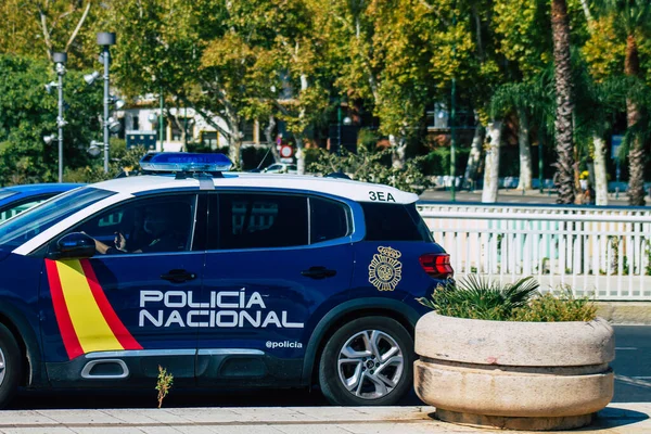 Seville Spain September 2021 Police Car Patrolling Streets Seville Coronavirus — Stock Photo, Image