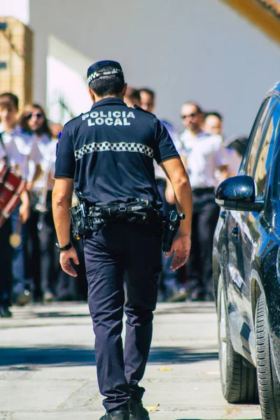 Carmona Španělsko Září 2021 Zaměření Místní Policie Hlídkující Náboženském Obřadu — Stock fotografie