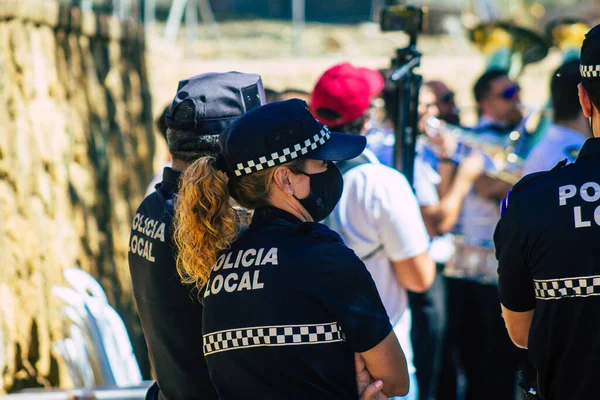 Carmona Španělsko Září 2021 Zaměření Místní Policie Hlídkující Náboženském Obřadu — Stock fotografie