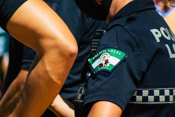 Carmona Espanha Setembro 2021 Foco Polícia Local Patrulhando Uma Cerimônia — Fotografia de Stock