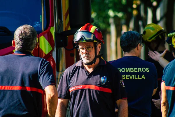 Sevilla Spanien September 2021 Sevilla Brandmän Utbildning Vid Brandstationen Utbrottet — Stockfoto
