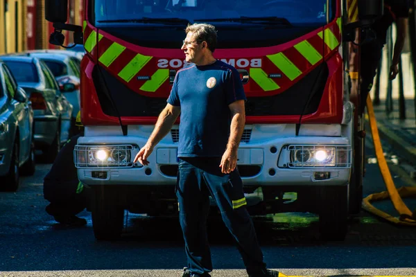 Sevilha Espanha Setembro 2021 Bombeiros Sevilha Treinando Quartel Bombeiros Durante — Fotografia de Stock